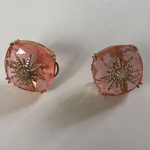 Vintage Peach/Pink Crystal Starburst Pierced Earrings